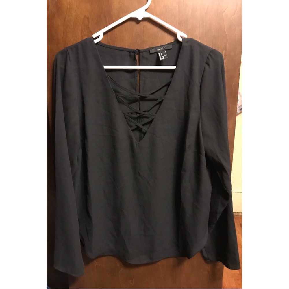 Black Forever 21 Blouse with Criss Cross Front
